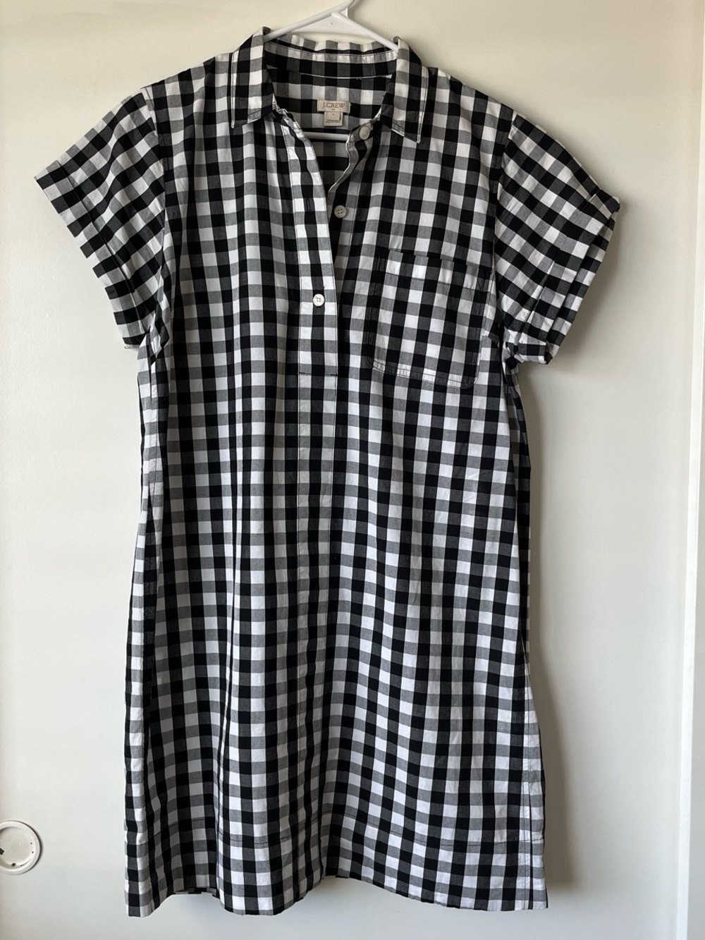 J. Crew Black and White Gingham Short-Sleeve Shirt Dress - Picture 2 of 7